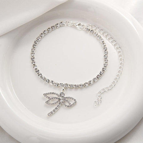 Novel Personality Dragonfly Rhinestone Chain Shiny All-match Rhinestone Anklet - Thrive Treasure