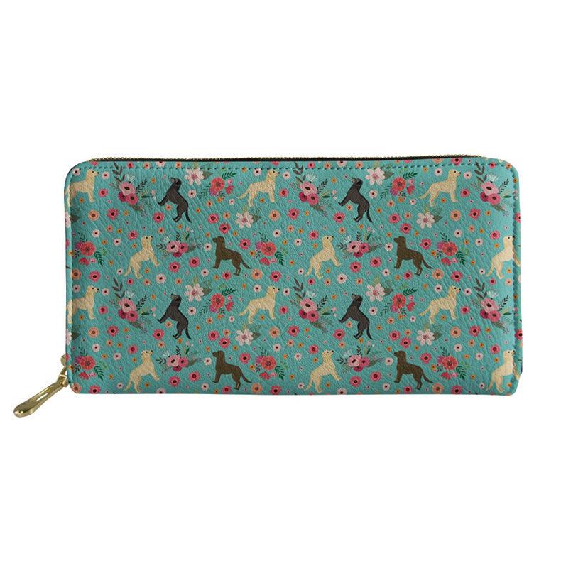 Women's Long Floral Dog Printed Pu Wallet - Thrive Treasure