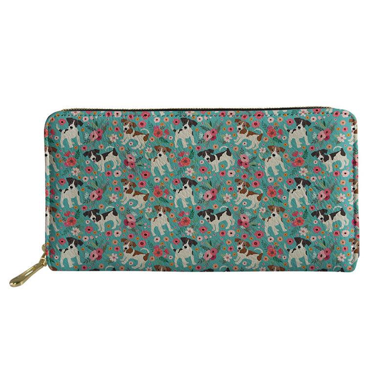 Women's Long Floral Dog Printed Pu Wallet - Thrive Treasure