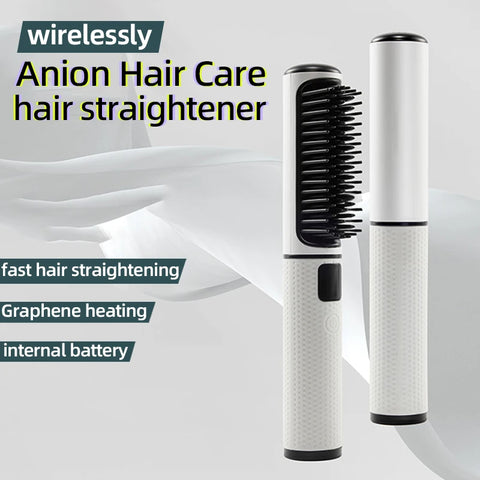 LCD USB Charging Straight Comb Negative Ion Lazy Hair Straightener Curly Hair Dual-use Broken Hair Finishing - Thrive Treasure