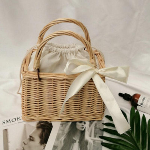 Women's Fashion Rattan Basket Handbag - Thrive Treasure