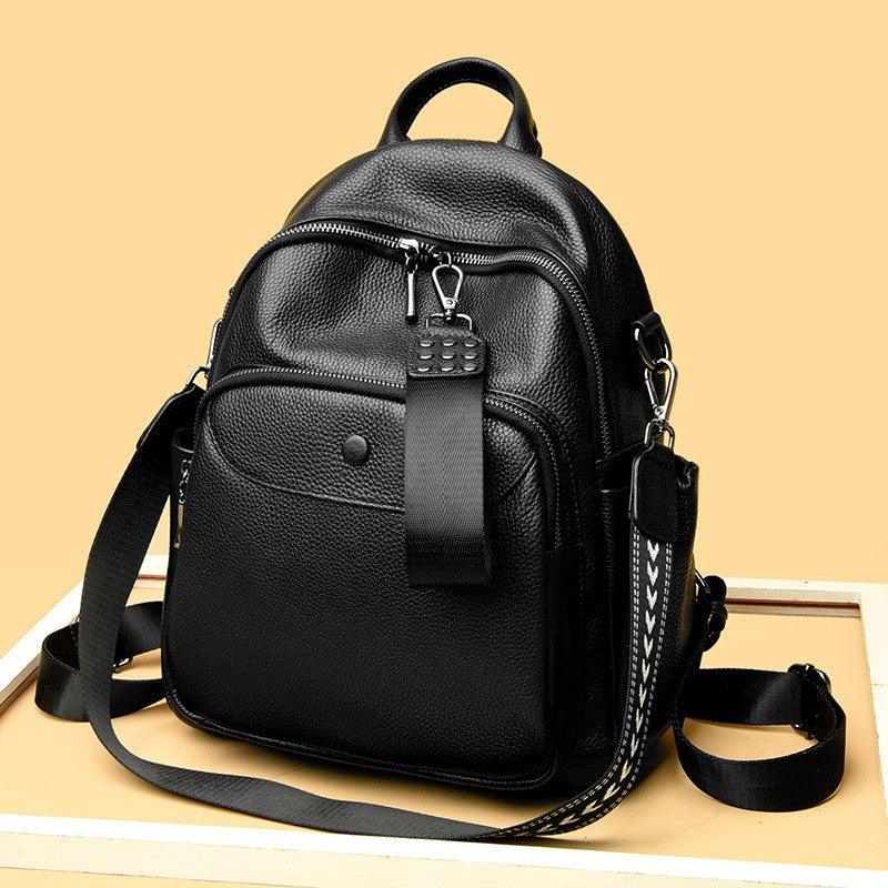 Korean Style Fashionable Large Capacity Preppy Style First Layer Cowhide Travel Backpack - Thrive Treasure