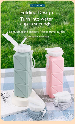 Foldable Water Bottle Sports Cup Portable Silicone Folding Cups Food Grade Cup Retractable Outdoor Travel Running Riding Camping - Thrive Treasure