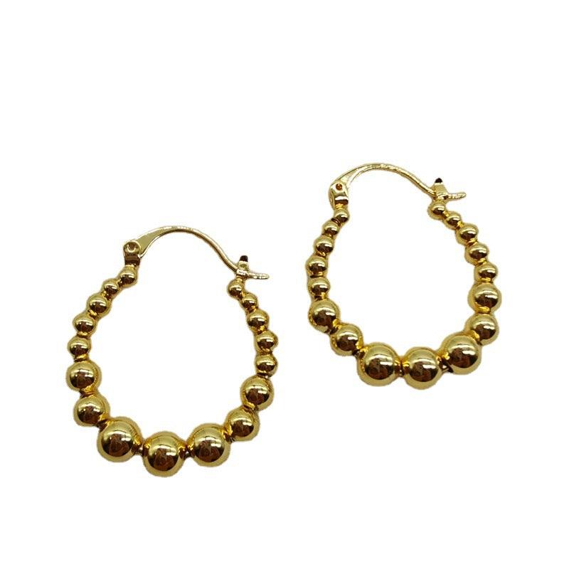 Gold Ball Hoop Earrings Beaded Circle Ear Clip - Thrive Treasure