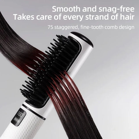 LCD USB Charging Straight Comb Negative Ion Lazy Hair Straightener Curly Hair Dual-use Broken Hair Finishing - Thrive Treasure