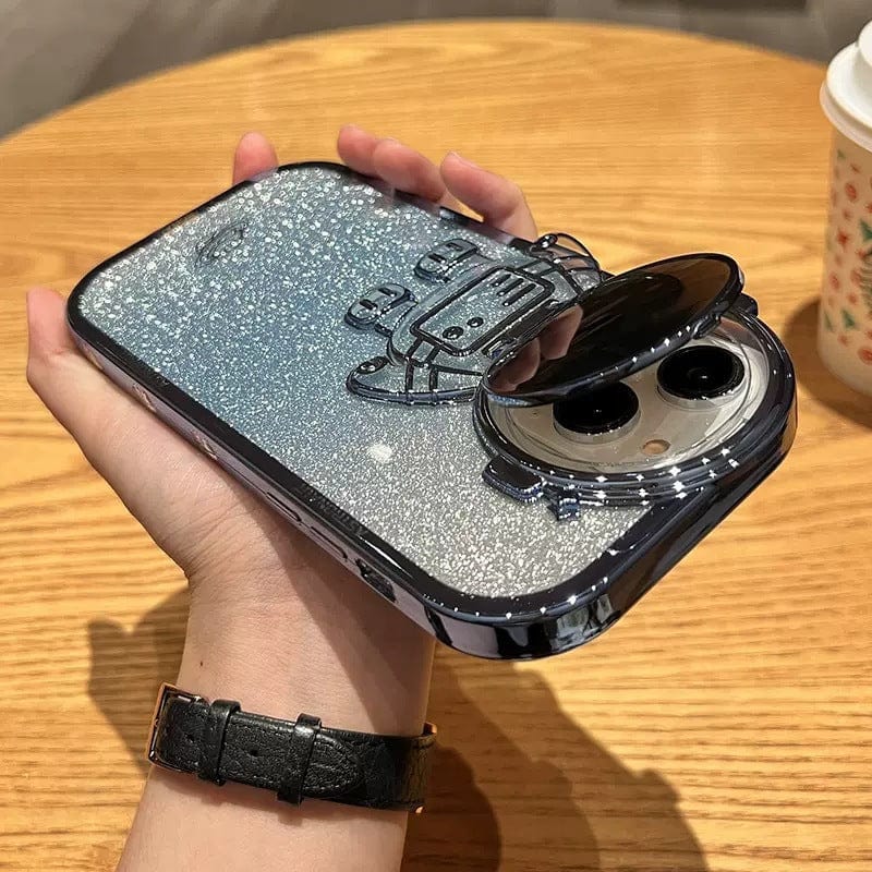 Glitter Astronaut Camera Stand Phone Case For IPhone 14 13 12 11 Pro Max XR 14 Plus Invisible Lens Bracket Plating Soft Cover - Thrive Treasure