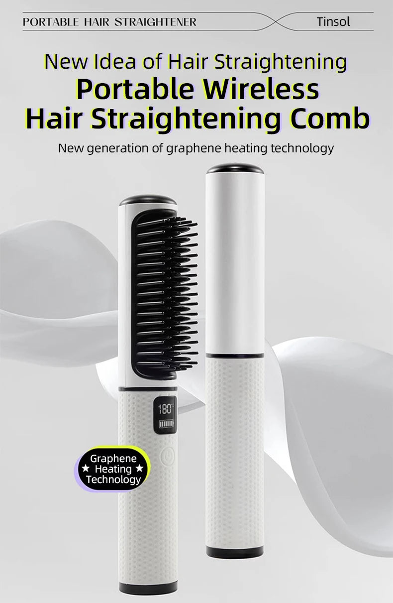 LCD USB Charging Straight Comb Negative Ion Lazy Hair Straightener Curly Hair Dual-use Broken Hair Finishing - Thrive Treasure