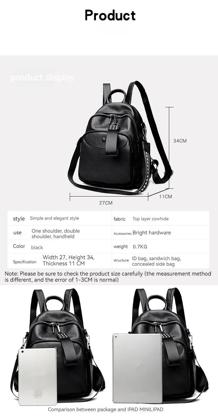 Korean Style Fashionable Large Capacity Preppy Style First Layer Cowhide Travel Backpack - Thrive Treasure