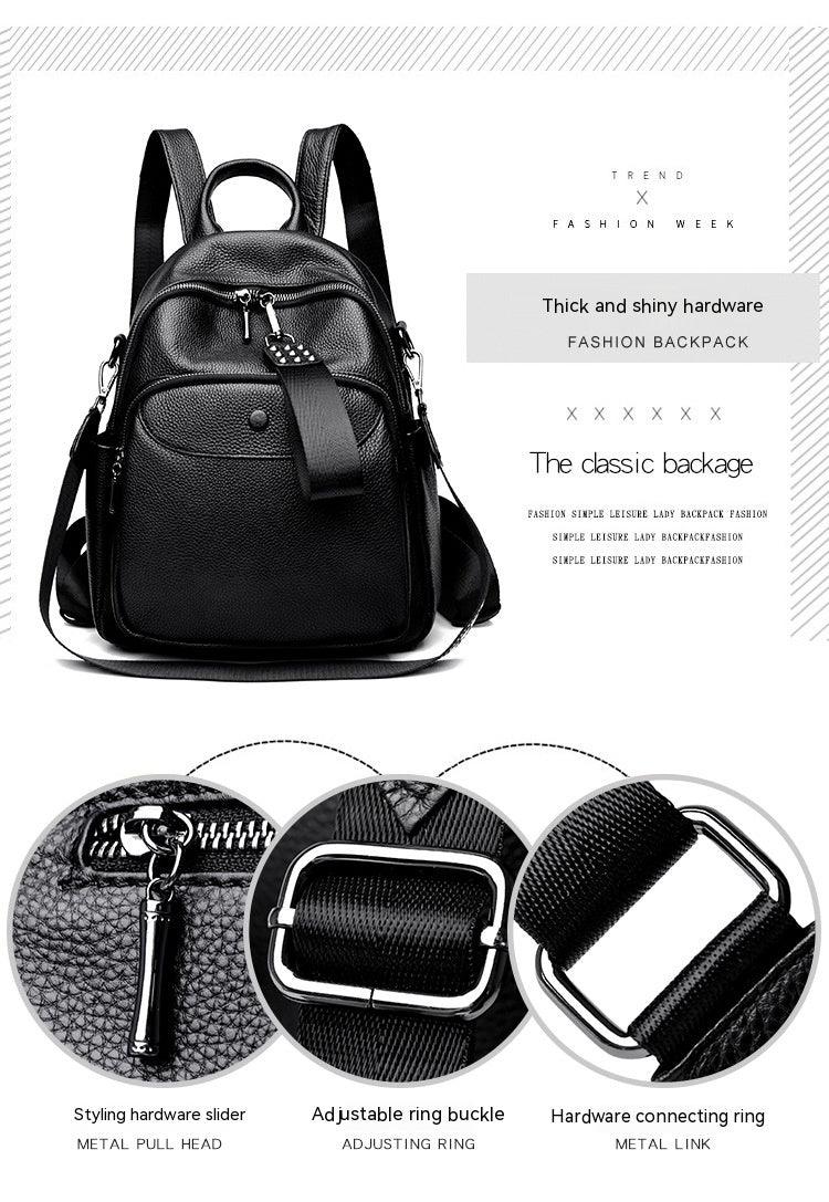 Korean Style Fashionable Large Capacity Preppy Style First Layer Cowhide Travel Backpack - Thrive Treasure