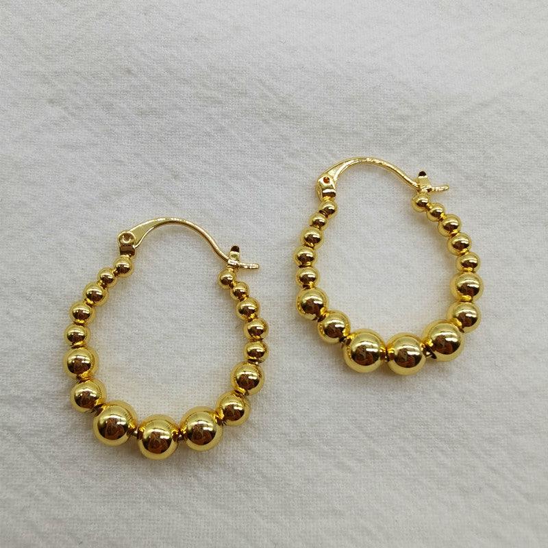 Gold Ball Hoop Earrings Beaded Circle Ear Clip - Thrive Treasure