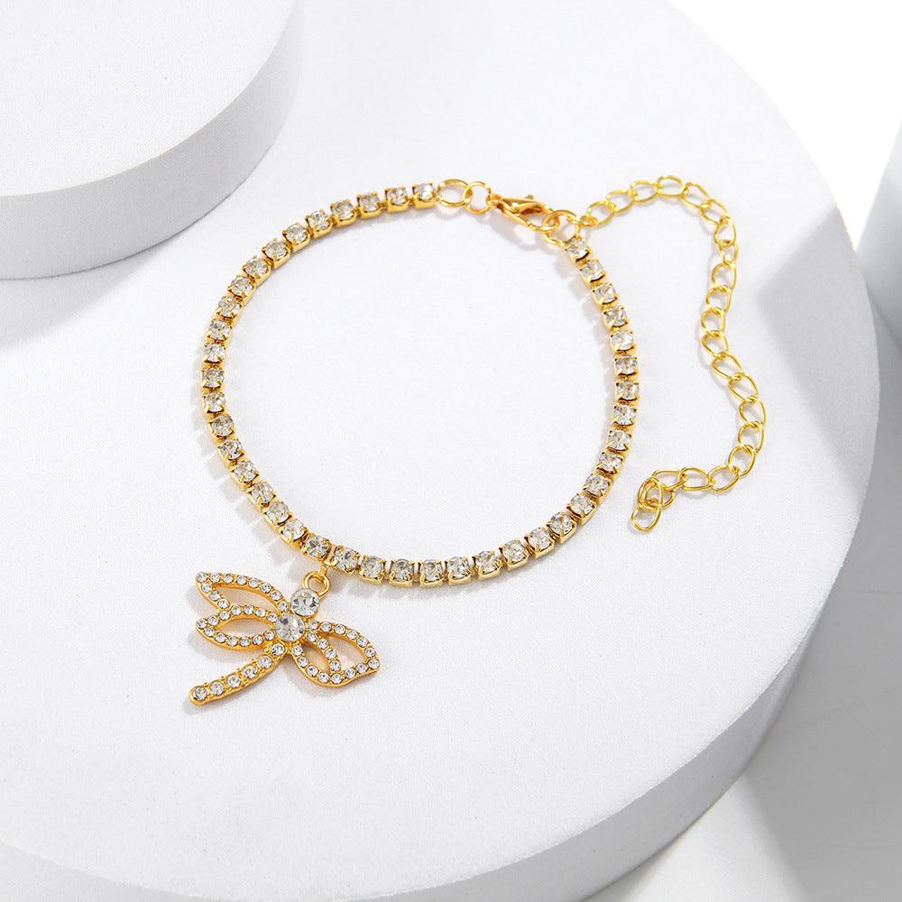 Novel Personality Dragonfly Rhinestone Chain Shiny All-match Rhinestone Anklet - Thrive Treasure