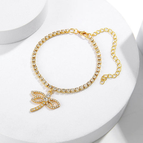 Novel Personality Dragonfly Rhinestone Chain Shiny All-match Rhinestone Anklet - Thrive Treasure