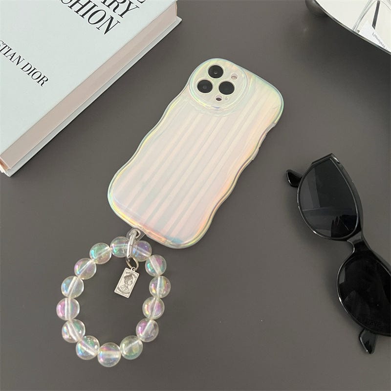 Laser Wave Silicone Phone Case Gradient Laser Stripes Bracelet Case For IPhone 14 13 12 11 Pro Max Plus Bead Chain - Thrive Treasure