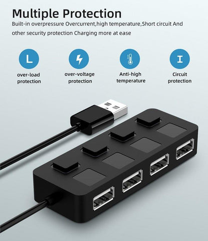 USB 2.0 HUB Multi USB Splitter 4 Expander USB Power Adapter Indicator Power USB Drives For Laptop PC - Thrive Treasure