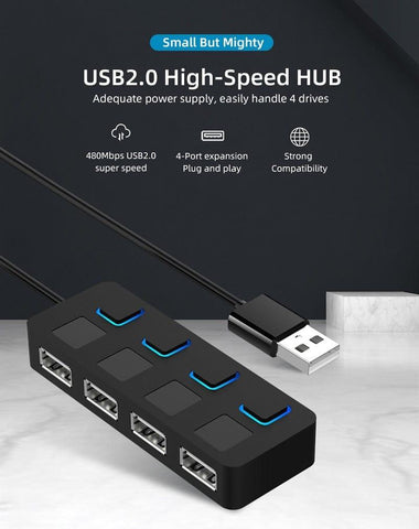 USB 2.0 HUB Multi USB Splitter 4 Expander USB Power Adapter Indicator Power USB Drives For Laptop PC - Thrive Treasure