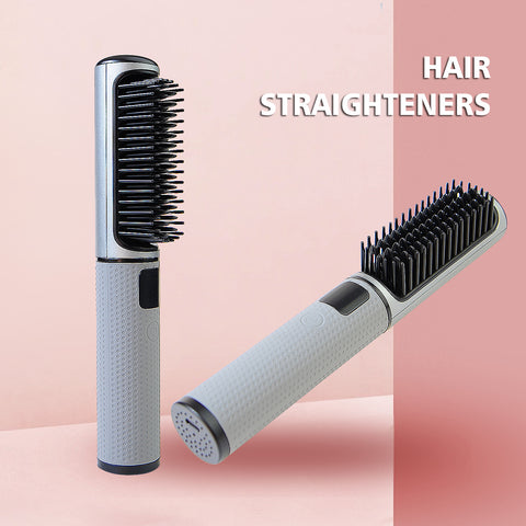 LCD USB Charging Straight Comb Negative Ion Lazy Hair Straightener Curly Hair Dual-use Broken Hair Finishing - Thrive Treasure