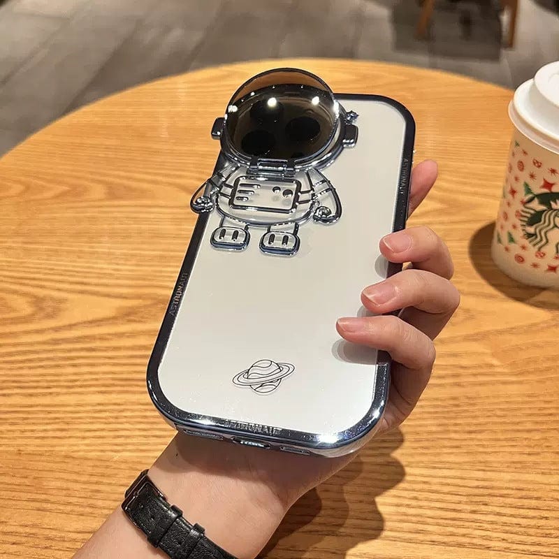 Glitter Astronaut Camera Stand Phone Case For IPhone 14 13 12 11 Pro Max XR 14 Plus Invisible Lens Bracket Plating Soft Cover - Thrive Treasure