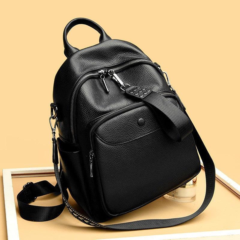 Korean Style Fashionable Large Capacity Preppy Style First Layer Cowhide Travel Backpack - Thrive Treasure