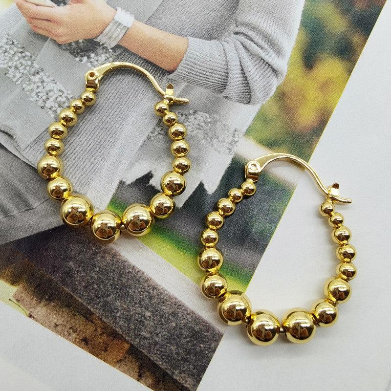 Gold Ball Hoop Earrings Beaded Circle Ear Clip - Thrive Treasure