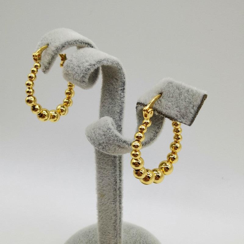 Gold Ball Hoop Earrings Beaded Circle Ear Clip - Thrive Treasure