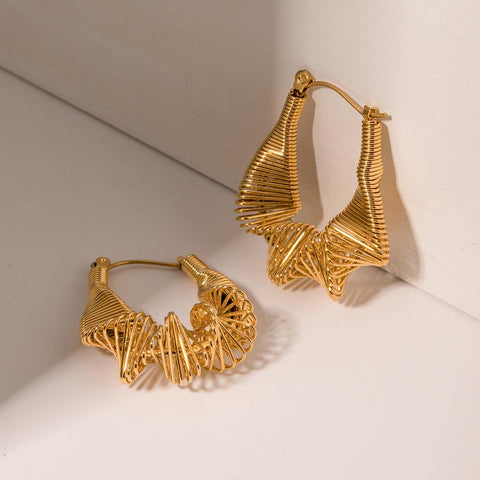 New Simple Elegant 18K Gold Stainless Steel Pleated Earrings - Thrive Treasure