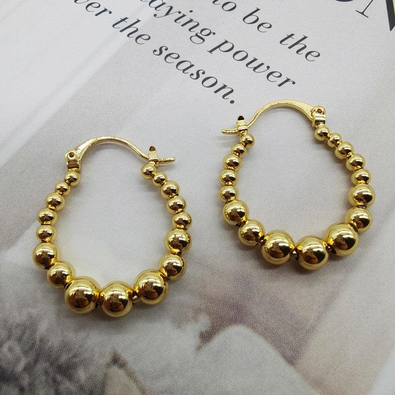 Gold Ball Hoop Earrings Beaded Circle Ear Clip - Thrive Treasure