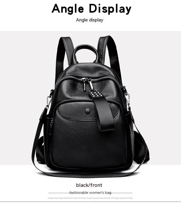 Korean Style Fashionable Large Capacity Preppy Style First Layer Cowhide Travel Backpack - Thrive Treasure