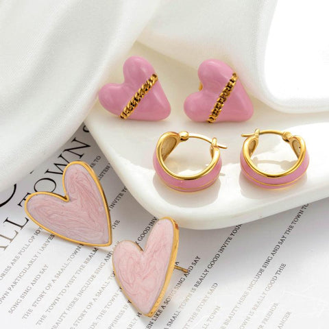 Titanium Steel Oil Painting Heart-shaped Round Stainless Steel Earrings - Thrive Treasure