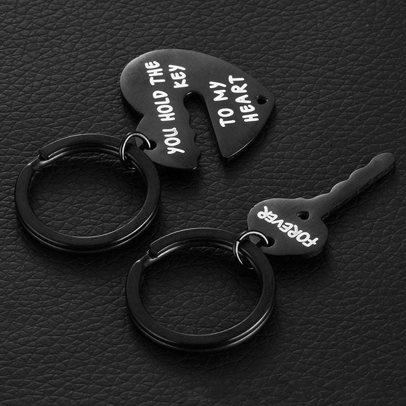 Creative Stainless Steel Lettering Keychain Heart-shaped - Thrive Treasure