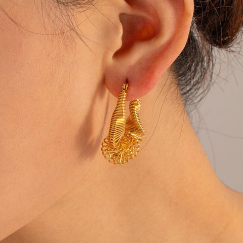 New Simple Elegant 18K Gold Stainless Steel Pleated Earrings - Thrive Treasure