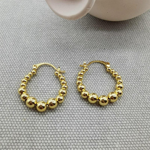 Gold Ball Hoop Earrings Beaded Circle Ear Clip - Thrive Treasure