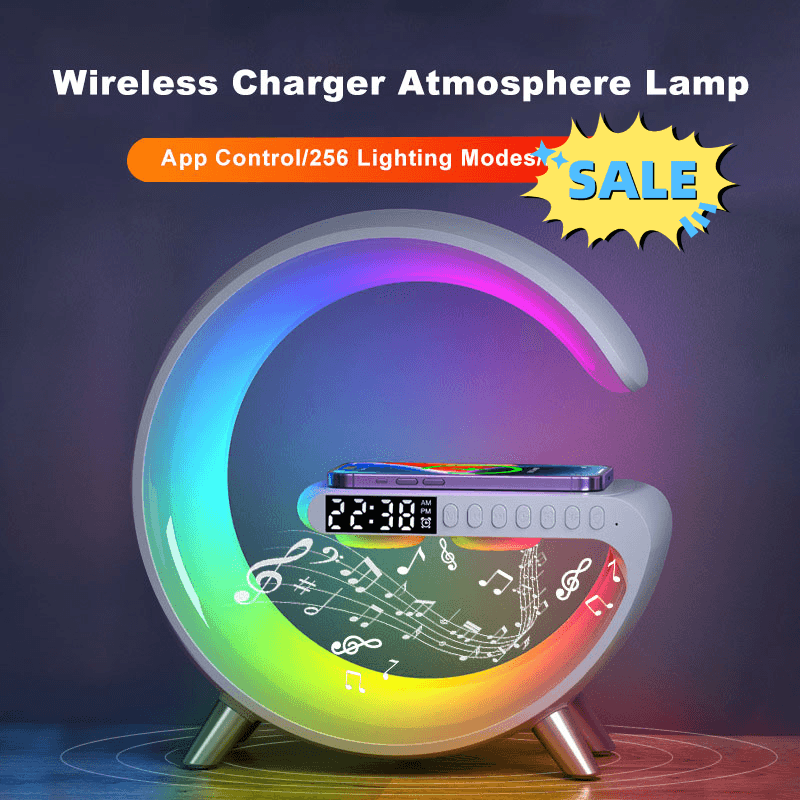 New Intelligent G Shaped LED Lamp Bluetooth Speake Wireless Charger Atmosphere Lamp App Control For Bedroom Home Decor - Thrive Treasure