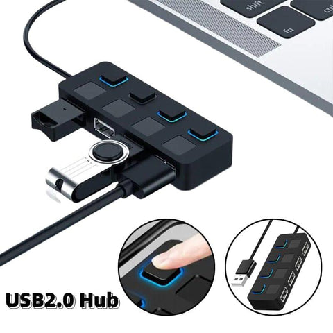 USB 2.0 HUB Multi USB Splitter 4 Expander USB Power Adapter Indicator Power USB Drives For Laptop PC - Thrive Treasure