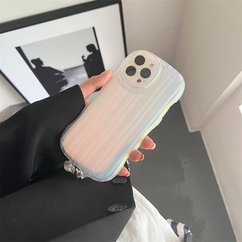 Laser Wave Silicone Phone Case Gradient Laser Stripes Bracelet Case For IPhone 14 13 12 11 Pro Max Plus Bead Chain - Thrive Treasure