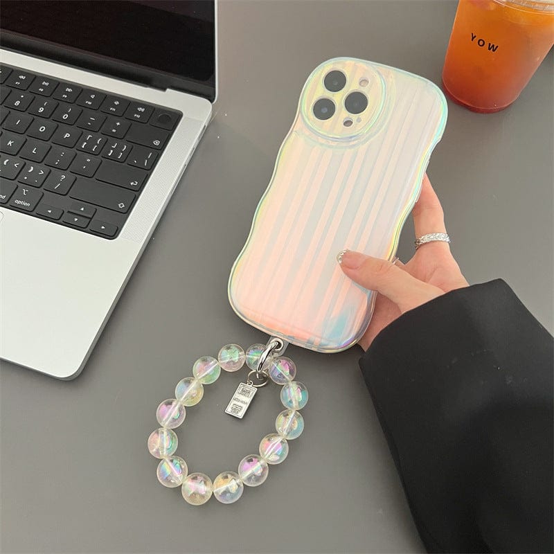 Laser Wave Silicone Phone Case Gradient Laser Stripes Bracelet Case For IPhone 14 13 12 11 Pro Max Plus Bead Chain - Thrive Treasure