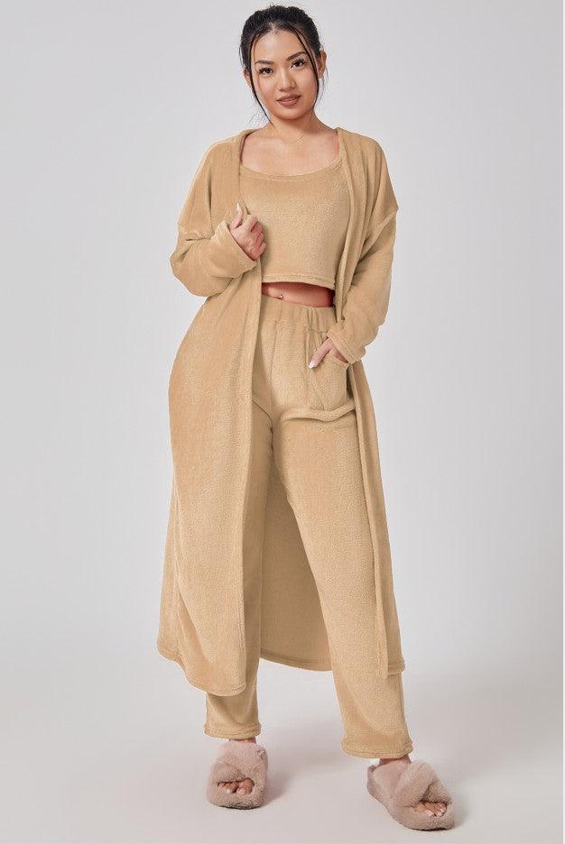 Cozy Pajama Set, 3 Piece Lounge Set, Cute Loungewear, Warm Suit Sets, Matching Set, Lounge Set, 3 Piece Pant Sets, Women Winter Dress - Thrive Treasure