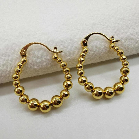 Gold Ball Hoop Earrings Beaded Circle Ear Clip - Thrive Treasure