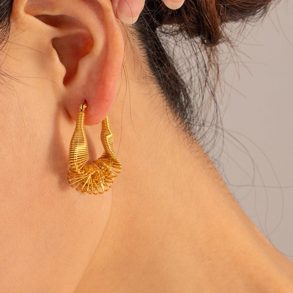 New Simple Elegant 18K Gold Stainless Steel Pleated Earrings - Thrive Treasure