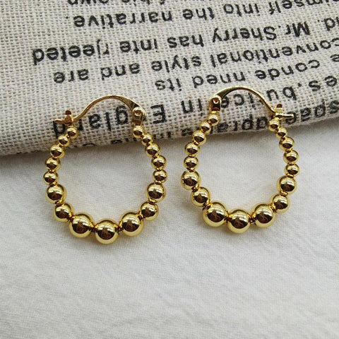 Gold Ball Hoop Earrings Beaded Circle Ear Clip - Thrive Treasure